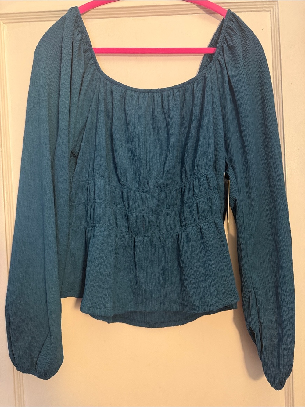 Women's Teal Long-Sleeve Peplum Top